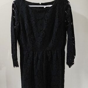 LOFT Black Sheath Dress with Cuffed Long Sleeves